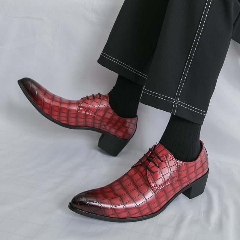 Men's Leather High Heels Shoes – Lace-Up Formal Wedding & Business Shoes | 2722