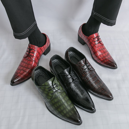 Men's Leather High Heels Shoes – Lace-Up Formal Wedding & Business Shoes | 2722