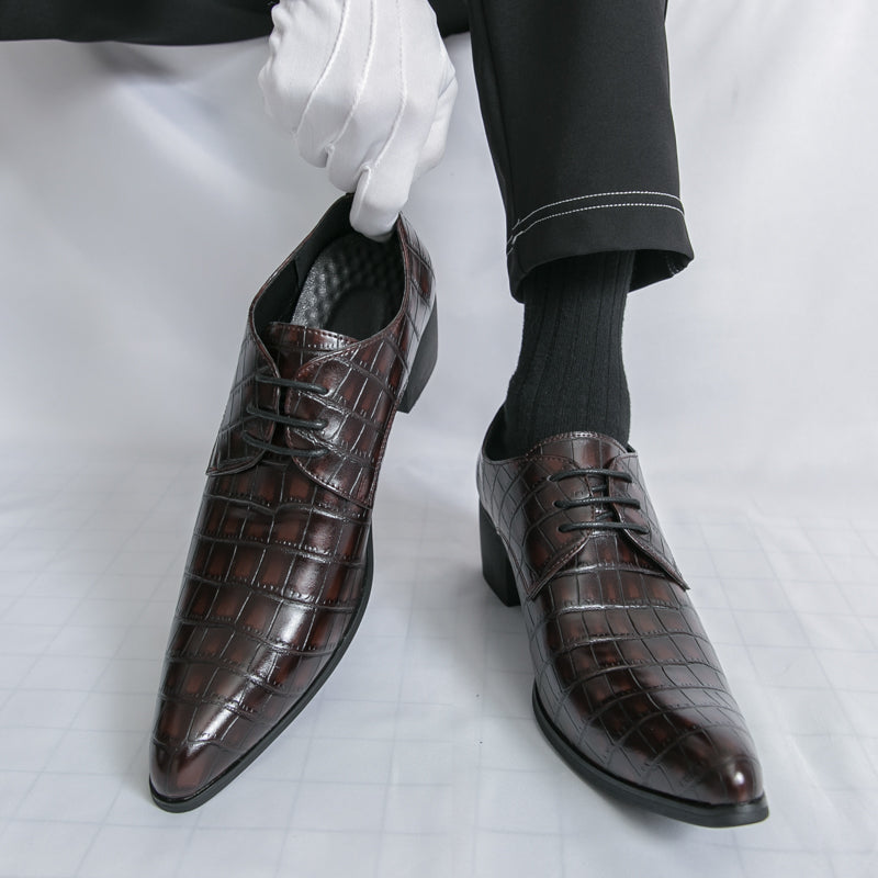Men's Leather High Heels Shoes – Lace-Up Formal Wedding & Business Shoes | 2722