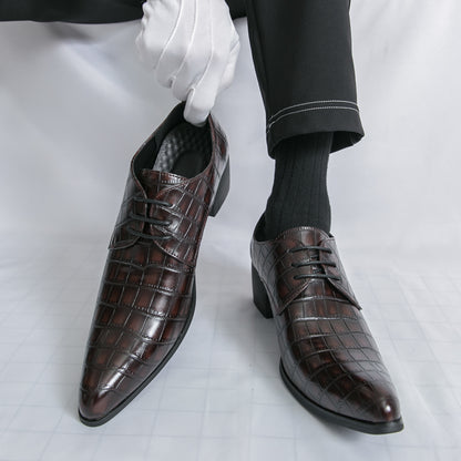Men's Leather High Heels Shoes – Lace-Up Formal Wedding & Business Shoes | 2722