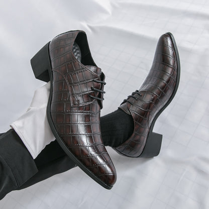 Men's Leather High Heels Shoes – Lace-Up Formal Wedding & Business Shoes | 2722