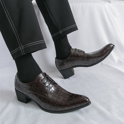 Men's Leather High Heels Shoes – Lace-Up Formal Wedding & Business Shoes | 2722