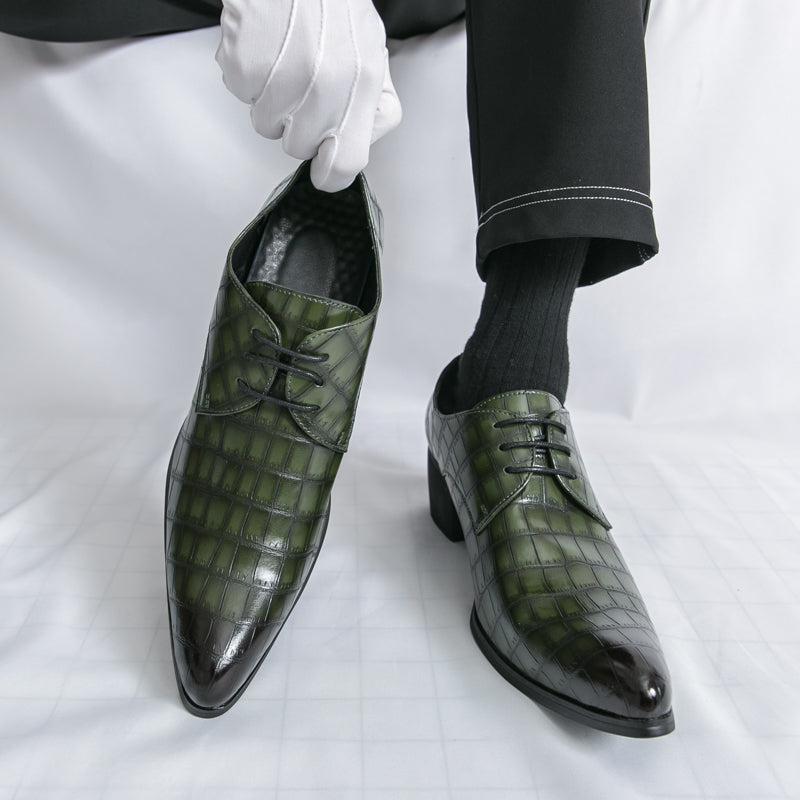 Men's Leather High Heels Shoes – Lace-Up Formal Wedding & Business Shoes | 2722