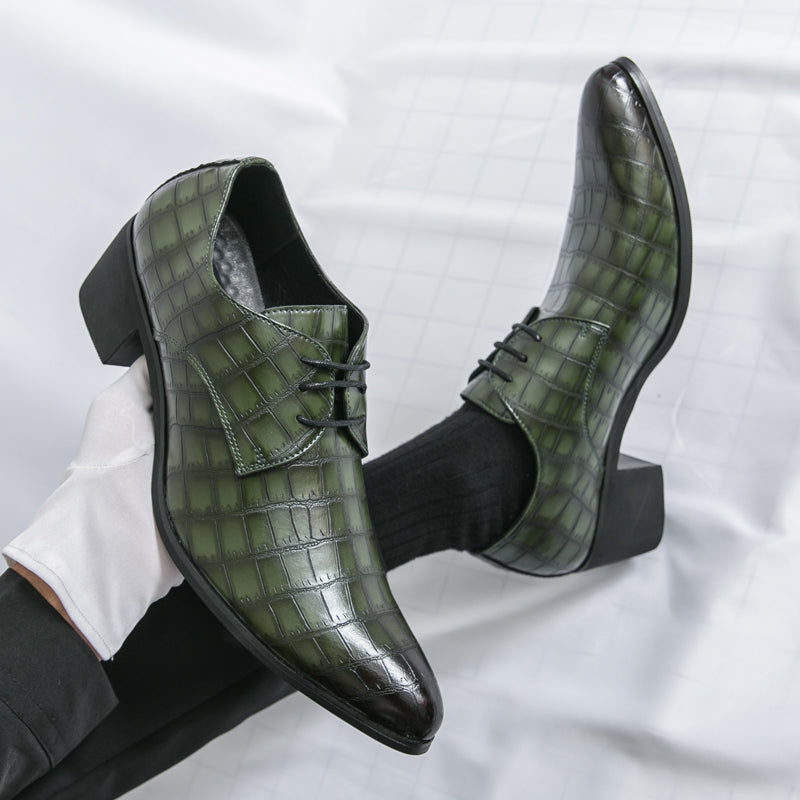 Men's Leather High Heels Shoes – Lace-Up Formal Wedding & Business Shoes | 2722