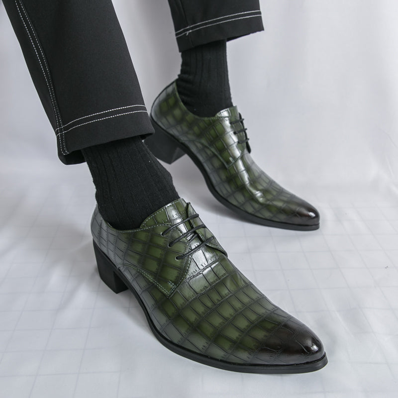 Men's Leather High Heels Shoes – Lace-Up Formal Wedding & Business Shoes | 2722