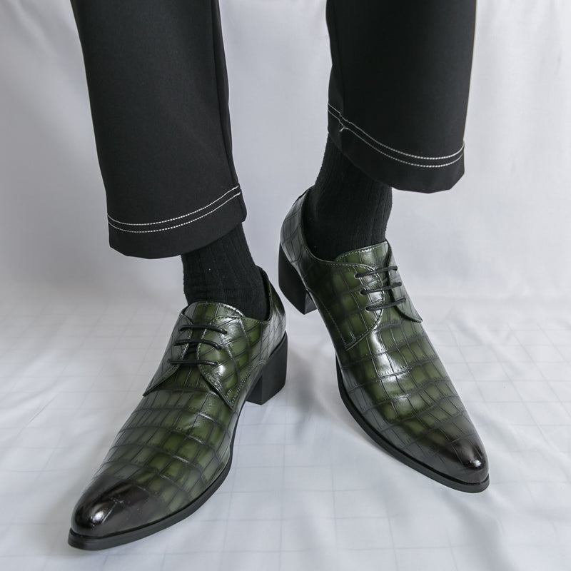 Men's Leather High Heels Shoes – Lace-Up Formal Wedding & Business Shoes | 2722