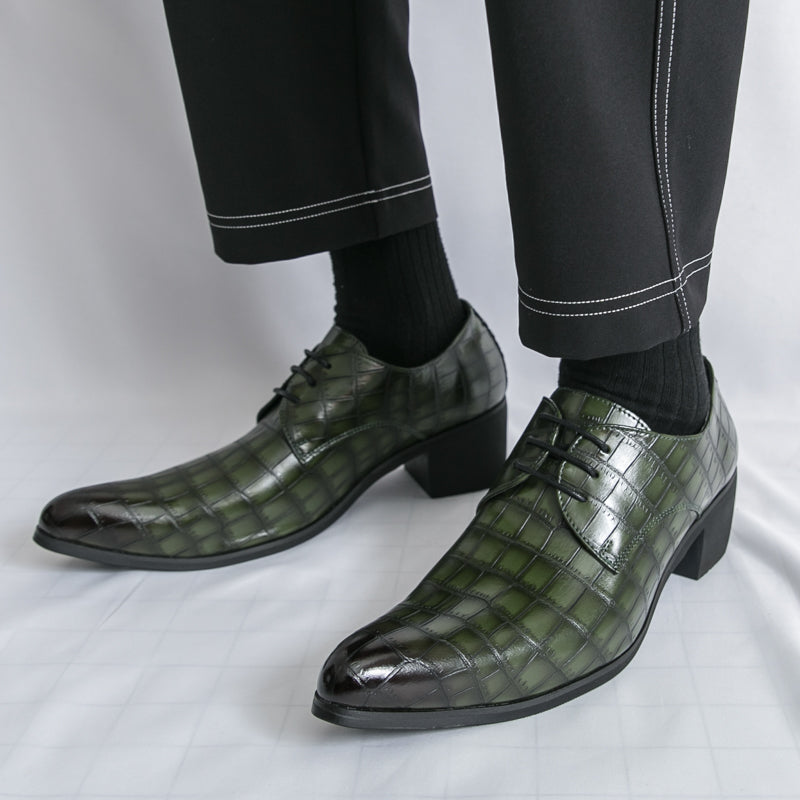 Men's Leather High Heels Shoes – Lace-Up Formal Wedding & Business Shoes | 2722