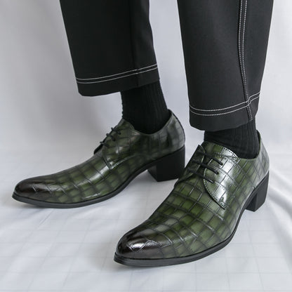 Men's Leather High Heels Shoes – Lace-Up Formal Wedding & Business Shoes | 2722