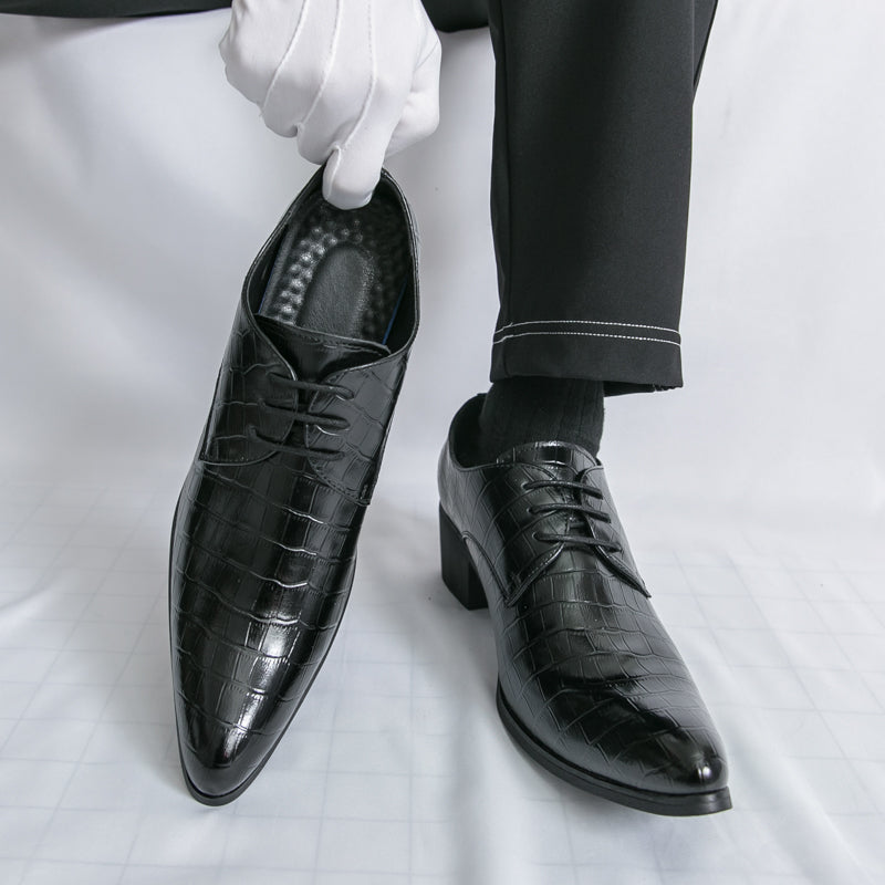 Men's Leather High Heels Shoes – Lace-Up Formal Wedding & Business Shoes | 2722