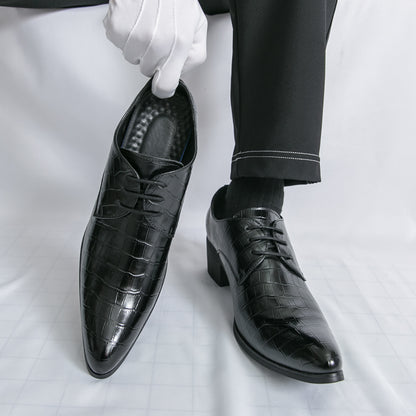 Men's Leather High Heels Shoes – Lace-Up Formal Wedding & Business Shoes | 2722