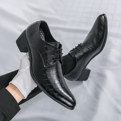 Men's Leather High Heels Shoes – Lace-Up Formal Wedding & Business Shoes | 2722