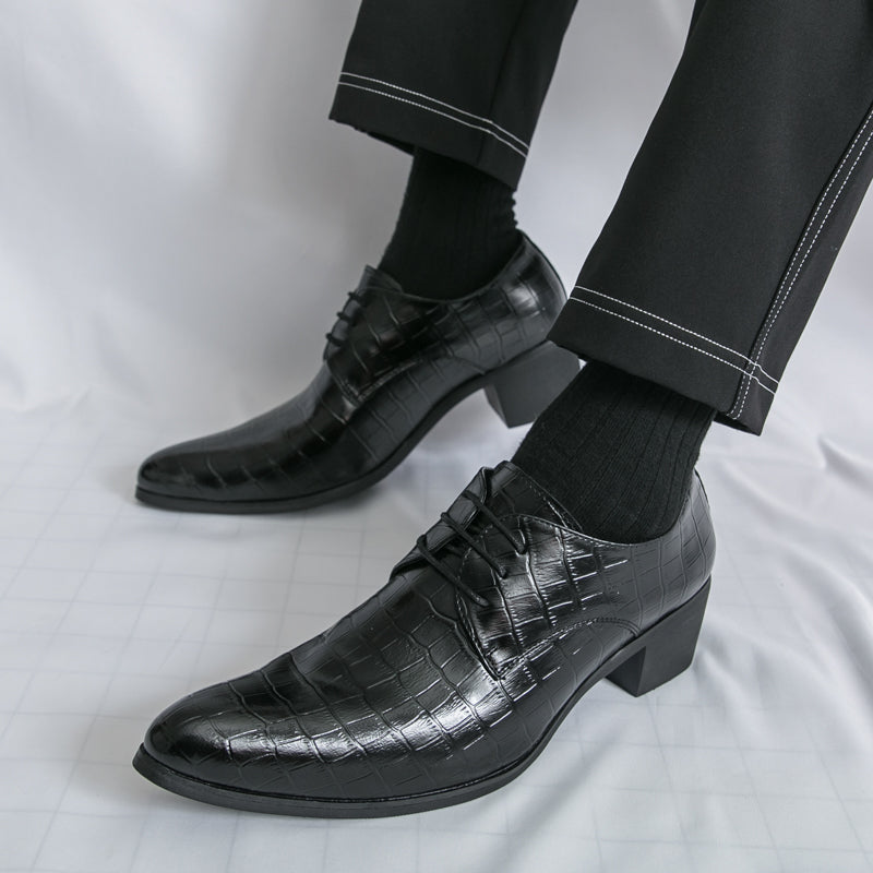 Men's Leather High Heels Shoes – Lace-Up Formal Wedding & Business Shoes | 2722
