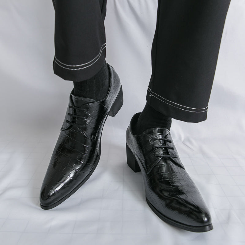 Men's Leather High Heels Shoes – Lace-Up Formal Wedding & Business Shoes | 2722