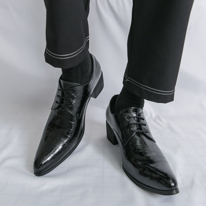 Men's Leather High Heels Shoes – Lace-Up Formal Wedding & Business Shoes | 2722