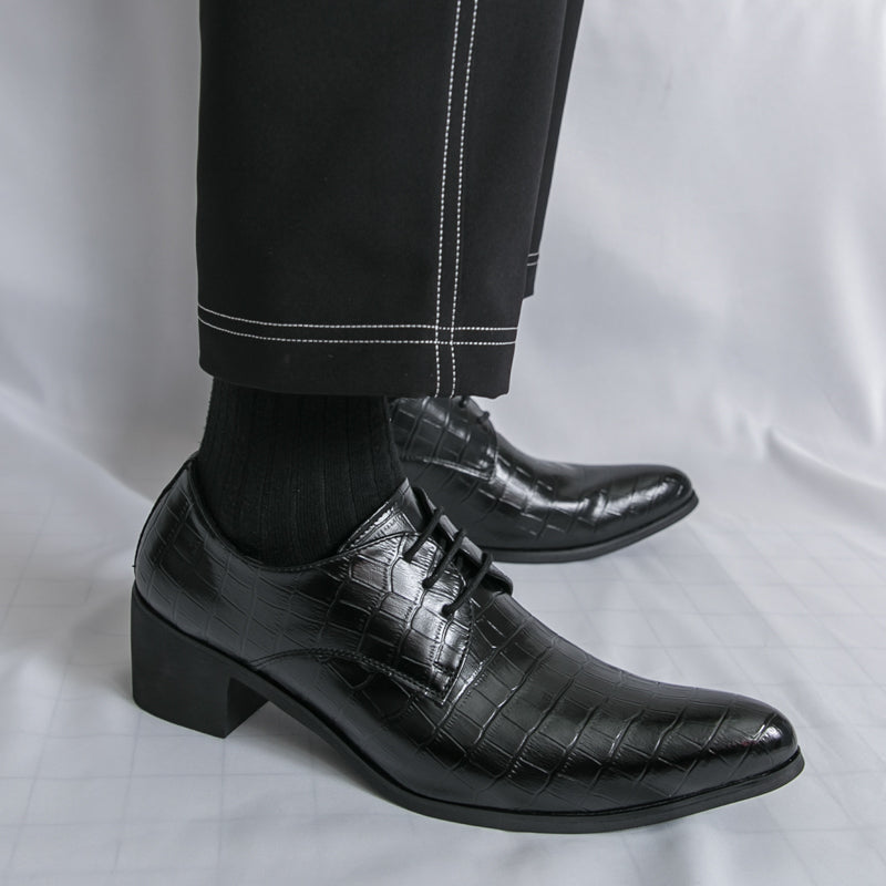 Men's Leather High Heels Shoes – Lace-Up Formal Wedding & Business Shoes | 2722