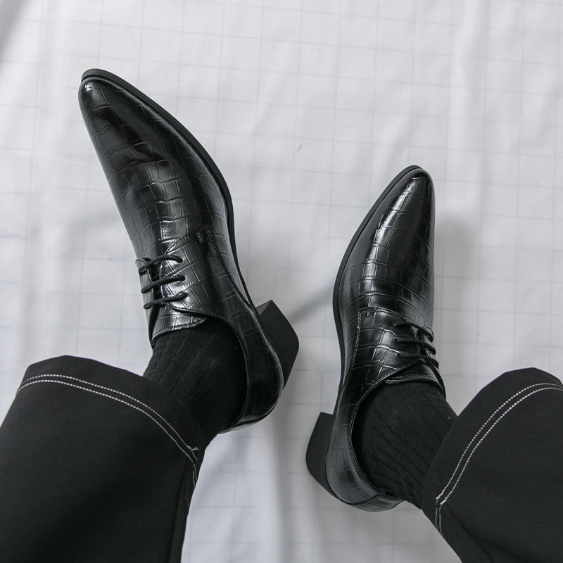 Men's Leather High Heels Shoes – Lace-Up Formal Wedding & Business Shoes | 2722