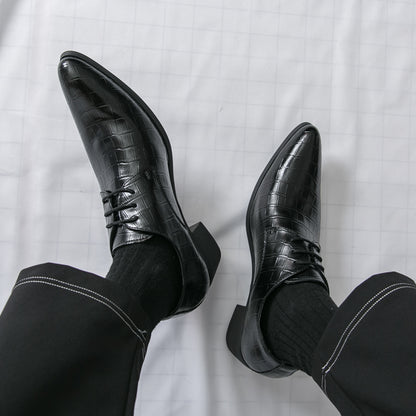 Men's Leather High Heels Shoes – Lace-Up Formal Wedding & Business Shoes | 2722