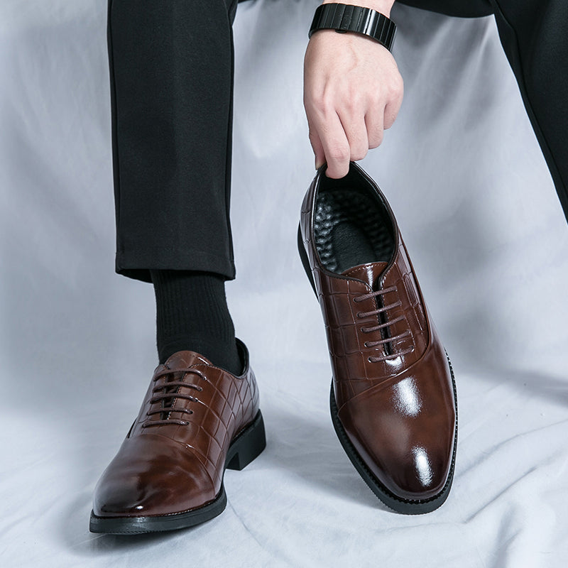 Business Formal Leather Shoes Lace-Up Embossed Patchwork Models Shoes | 8786