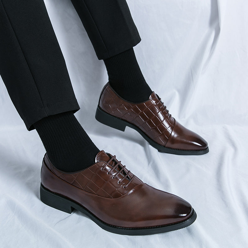 Business Formal Leather Shoes Lace-Up Embossed Patchwork Models Shoes | 8786