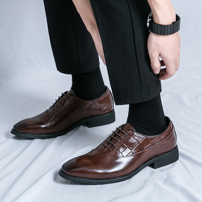 Business Formal Leather Shoes Lace-Up Embossed Patchwork Models Shoes | 8786