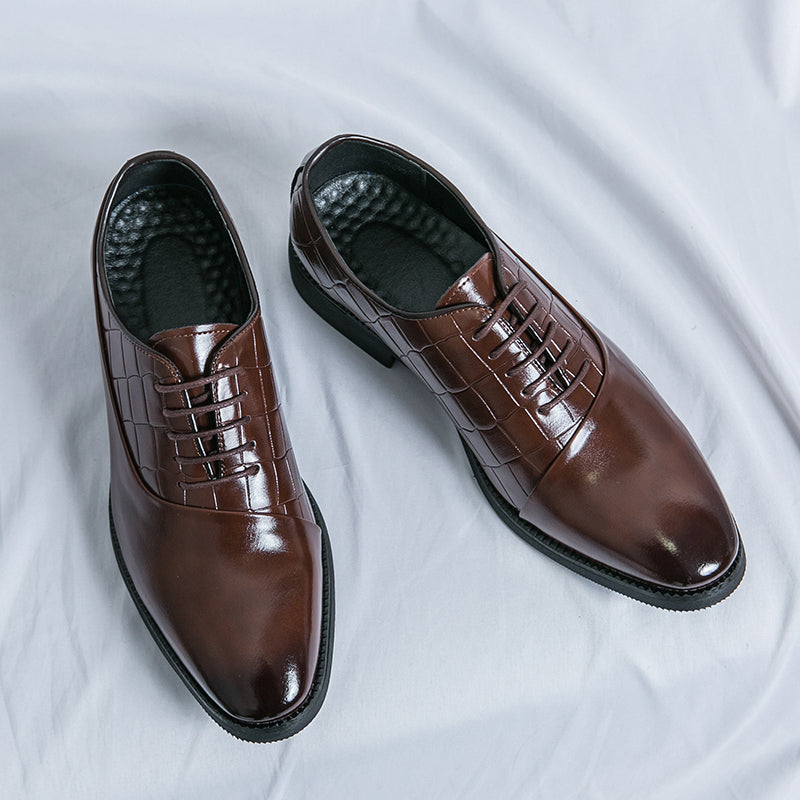 Business Formal Leather Shoes Lace-Up Embossed Patchwork Models Shoes | 8786