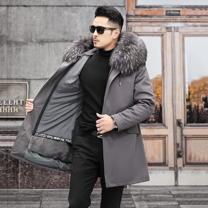 Snow Lotus Men's Otter Rabbit Fur Parka | Detachable Fur Lining Long Winter Coat | Mid-Length Hooded Faux Fur Jacket | 212