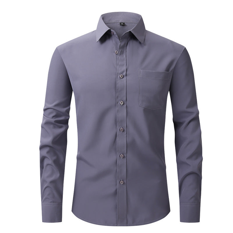 Camicia da uomo elasticizzata formale a maniche lunghe da sposa slim fit, non stirabile | W7 