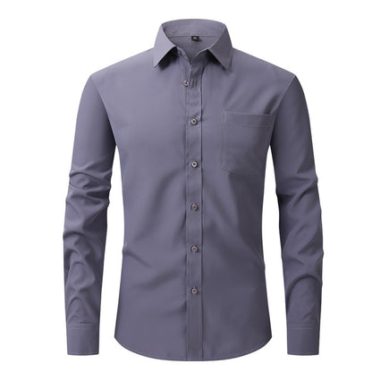 Men Elasticity Formal Dress Shirt Long Sleeve Wedding Slim Fit Non-iron Shirts Top | W7