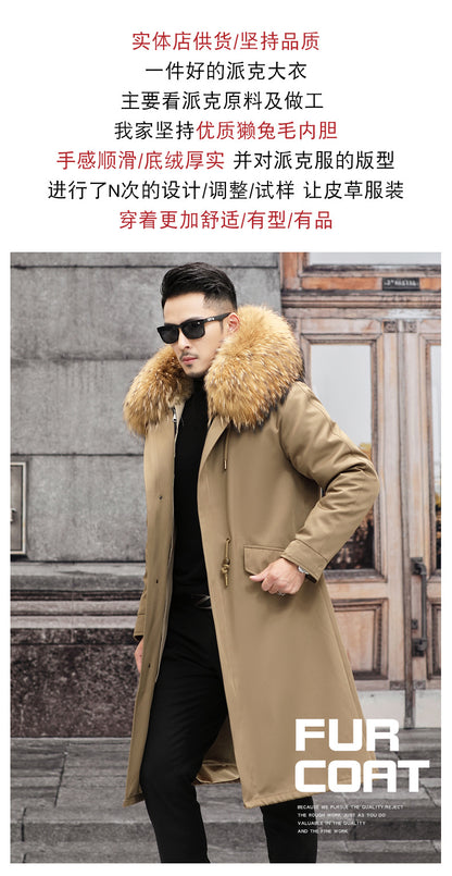 Snow Lotus Men's Otter Rabbit Fur Parka | Detachable Fur Lining Long Winter Coat | Mid-Length Hooded Faux Fur Jacket | 212
