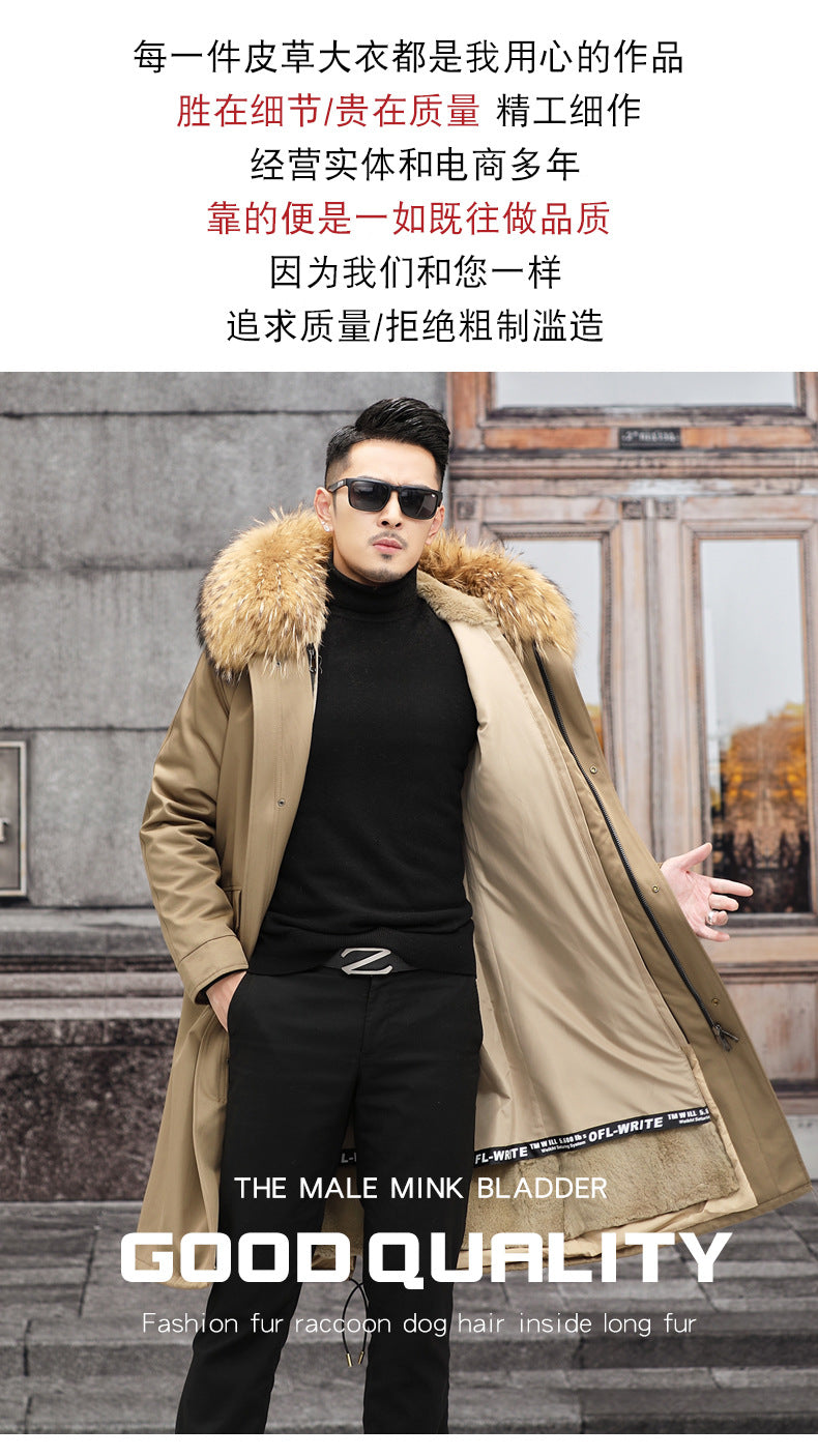 Snow Lotus Men's Otter Rabbit Fur Parka | Detachable Fur Lining Long Winter Coat | Mid-Length Hooded Faux Fur Jacket | 212