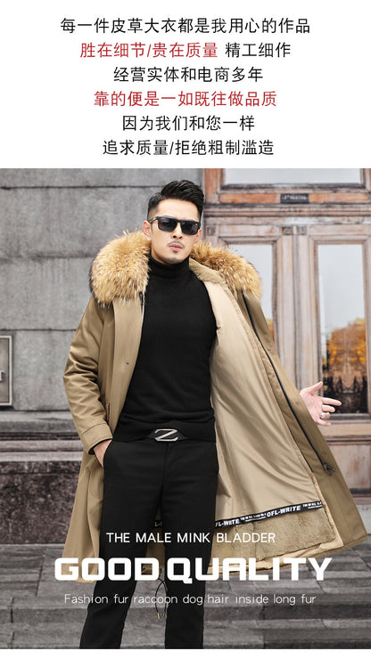 Snow Lotus Men's Otter Rabbit Fur Parka | Detachable Fur Lining Long Winter Coat | Mid-Length Hooded Faux Fur Jacket | 212