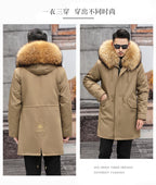 Snow Lotus Men's Otter Rabbit Fur Parka | Detachable Fur Lining Long Winter Coat | Mid-Length Hooded Faux Fur Jacket | 212