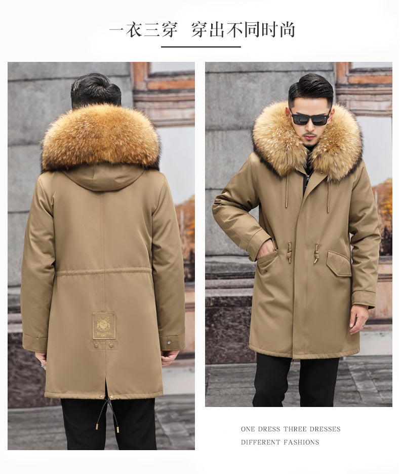 Snow Lotus Men's Otter Rabbit Fur Parka | Detachable Fur Lining Long Winter Coat | Mid-Length Hooded Faux Fur Jacket | 212