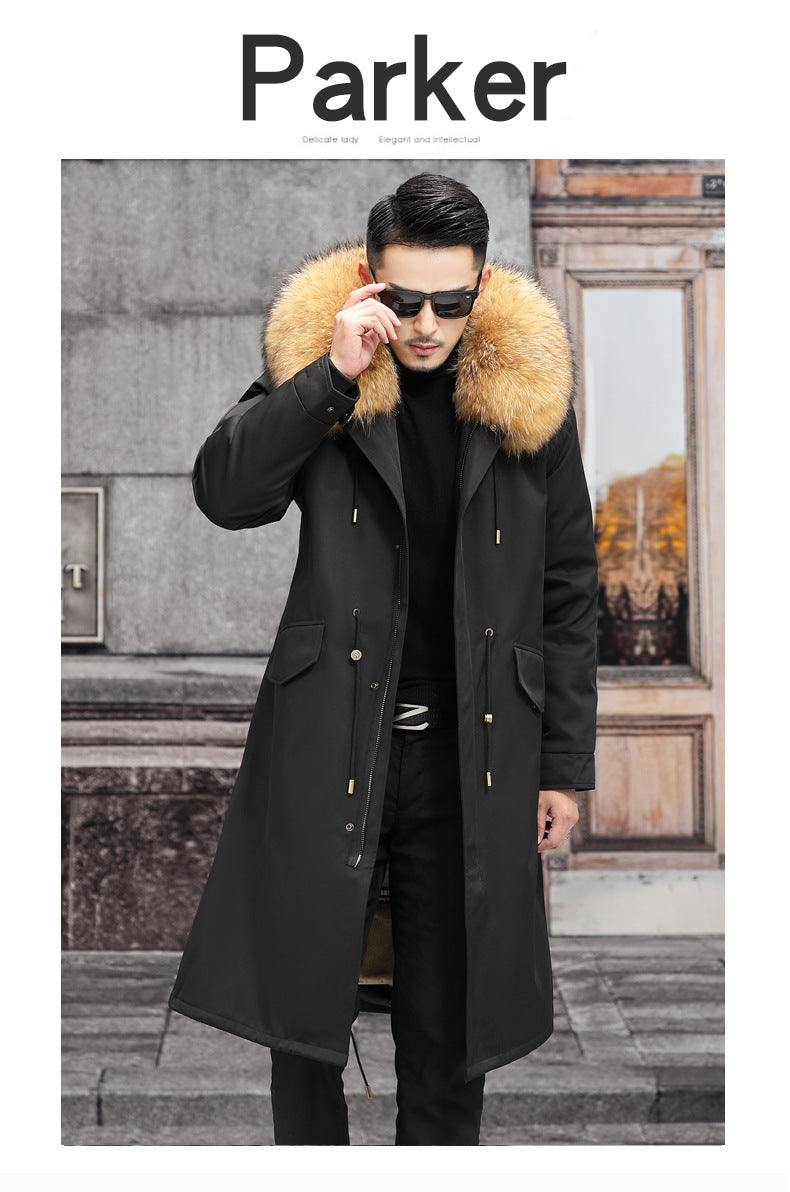 Snow Lotus Men's Otter Rabbit Fur Parka | Detachable Fur Lining Long Winter Coat | Mid-Length Hooded Faux Fur Jacket | 212