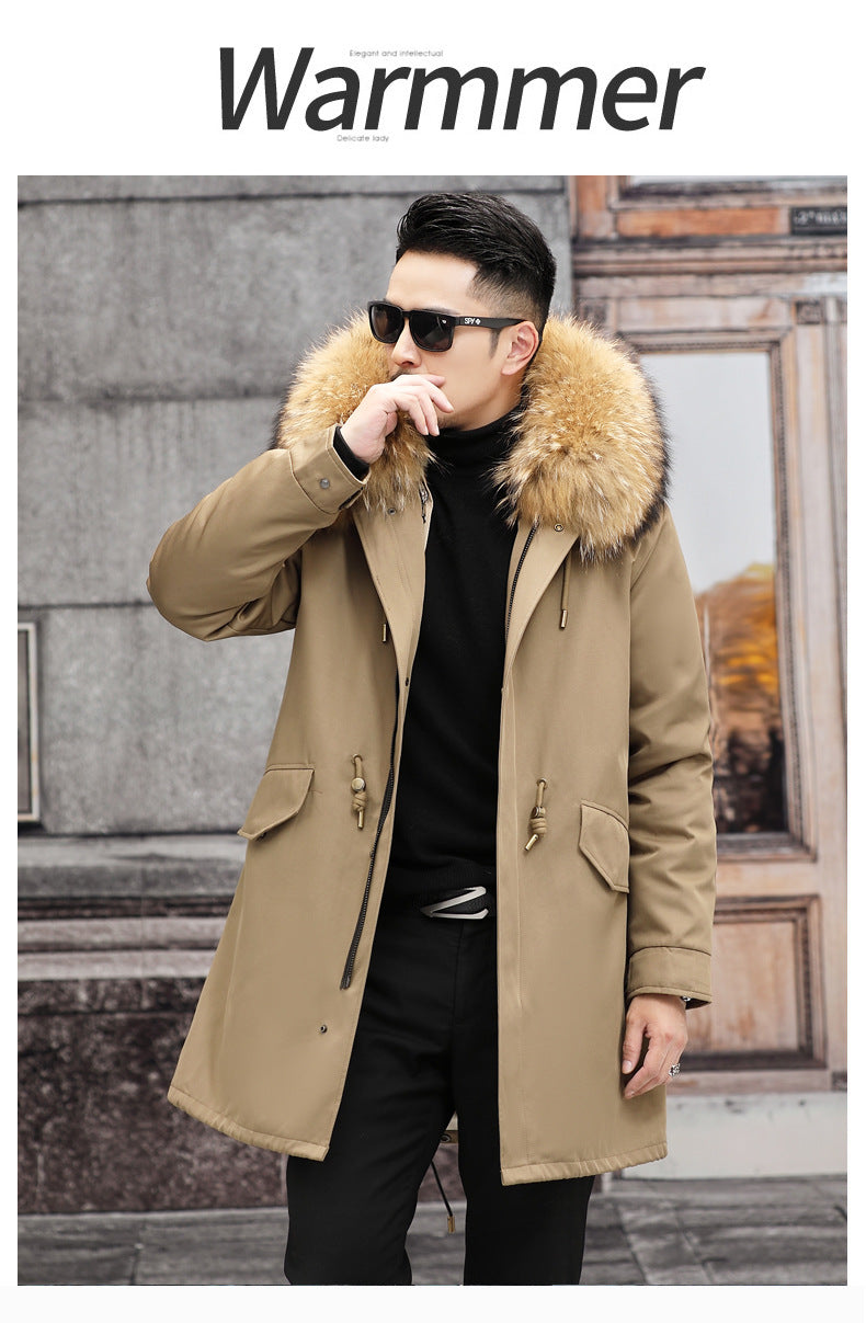 Snow Lotus Men's Otter Rabbit Fur Parka | Detachable Fur Lining Long Winter Coat | Mid-Length Hooded Faux Fur Jacket | 212