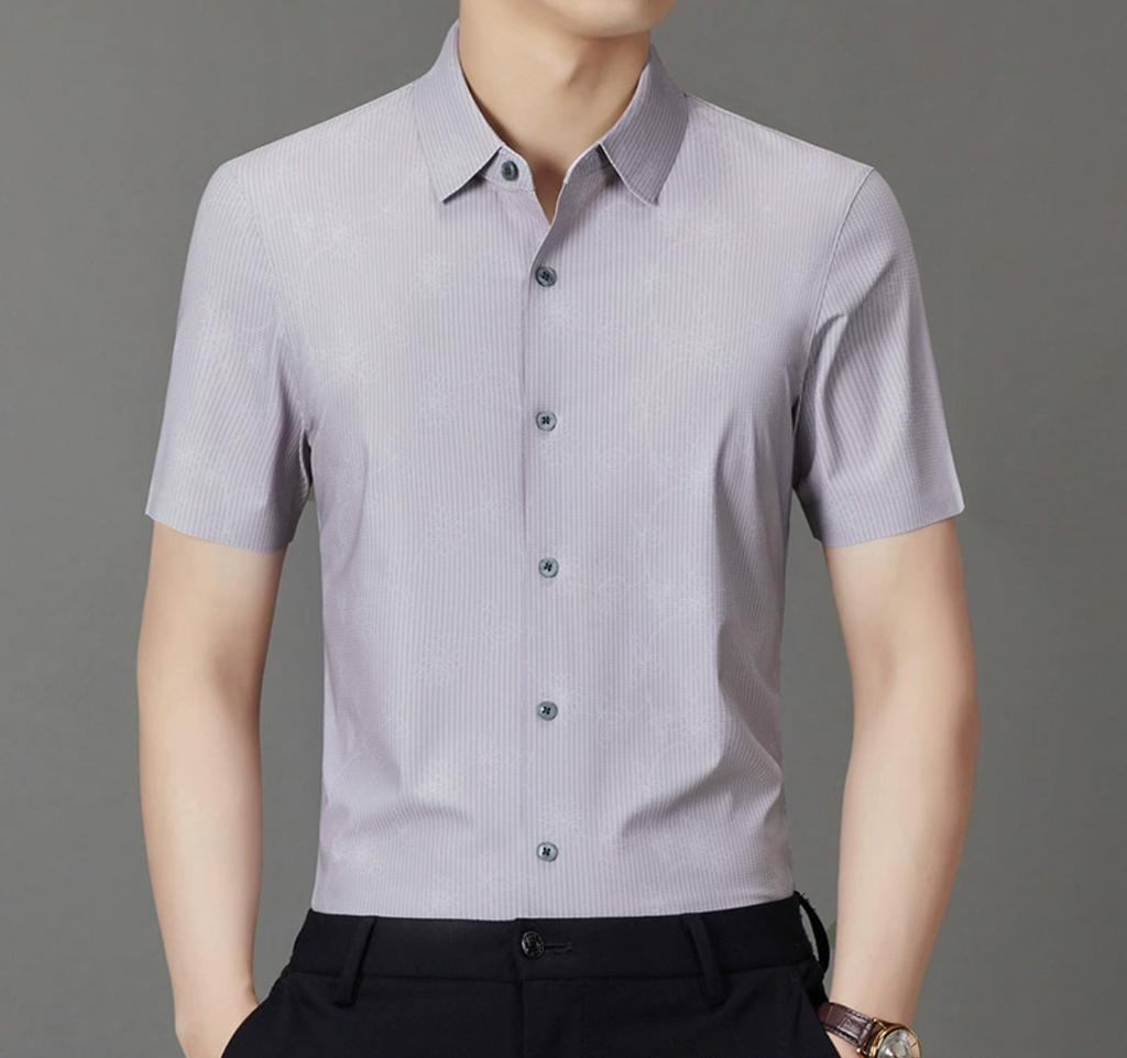 Men’s Summer Jacquard Knit Cardigan – Lightweight & Breathable Short Sleeve Shirt | 2568