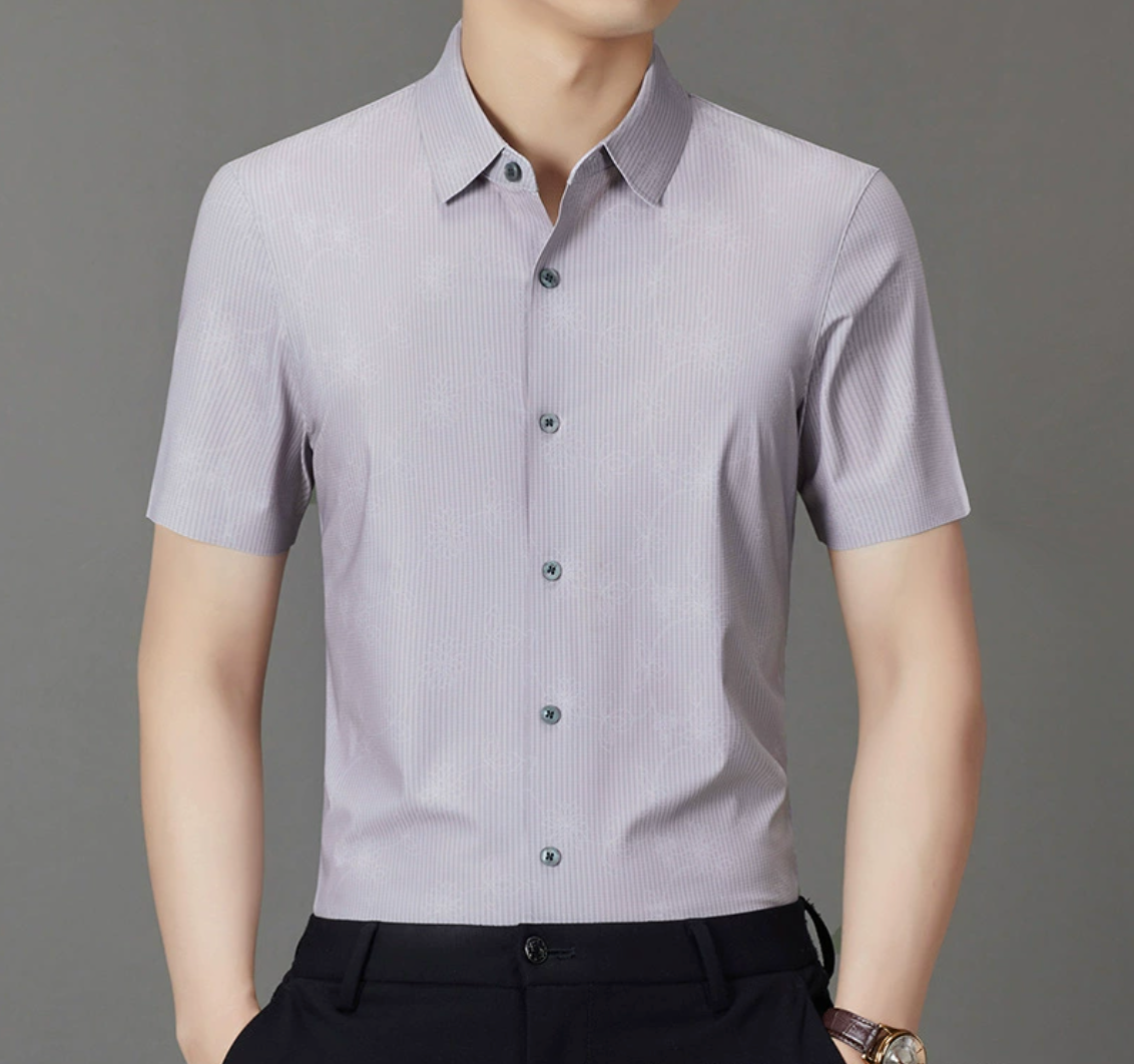 Men’s Summer Jacquard Knit Cardigan – Lightweight & Breathable Short Sleeve Shirt | 2568