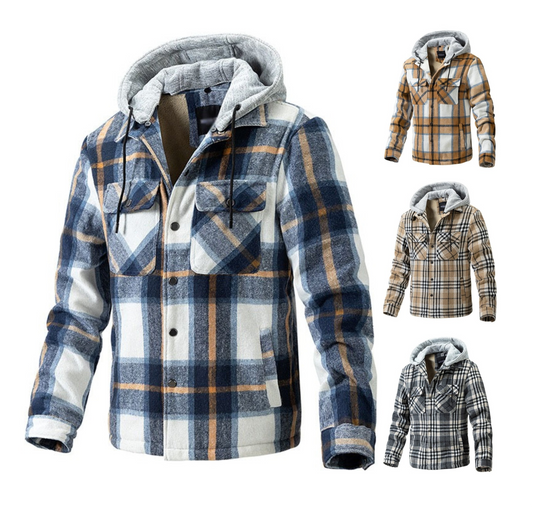 Winter High Quality Men's Jacket Plaid Wool Heavy Plus Size Shirt Checkered Hooded Coat Oversize Top| 88027