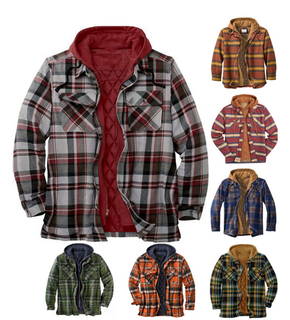 Men's Flannel Plaid Hooded Jacket Lightweight Thermal Zipper Shirt Jacket for Fall & Winter - Cozy & Soft Outwear | SY0004