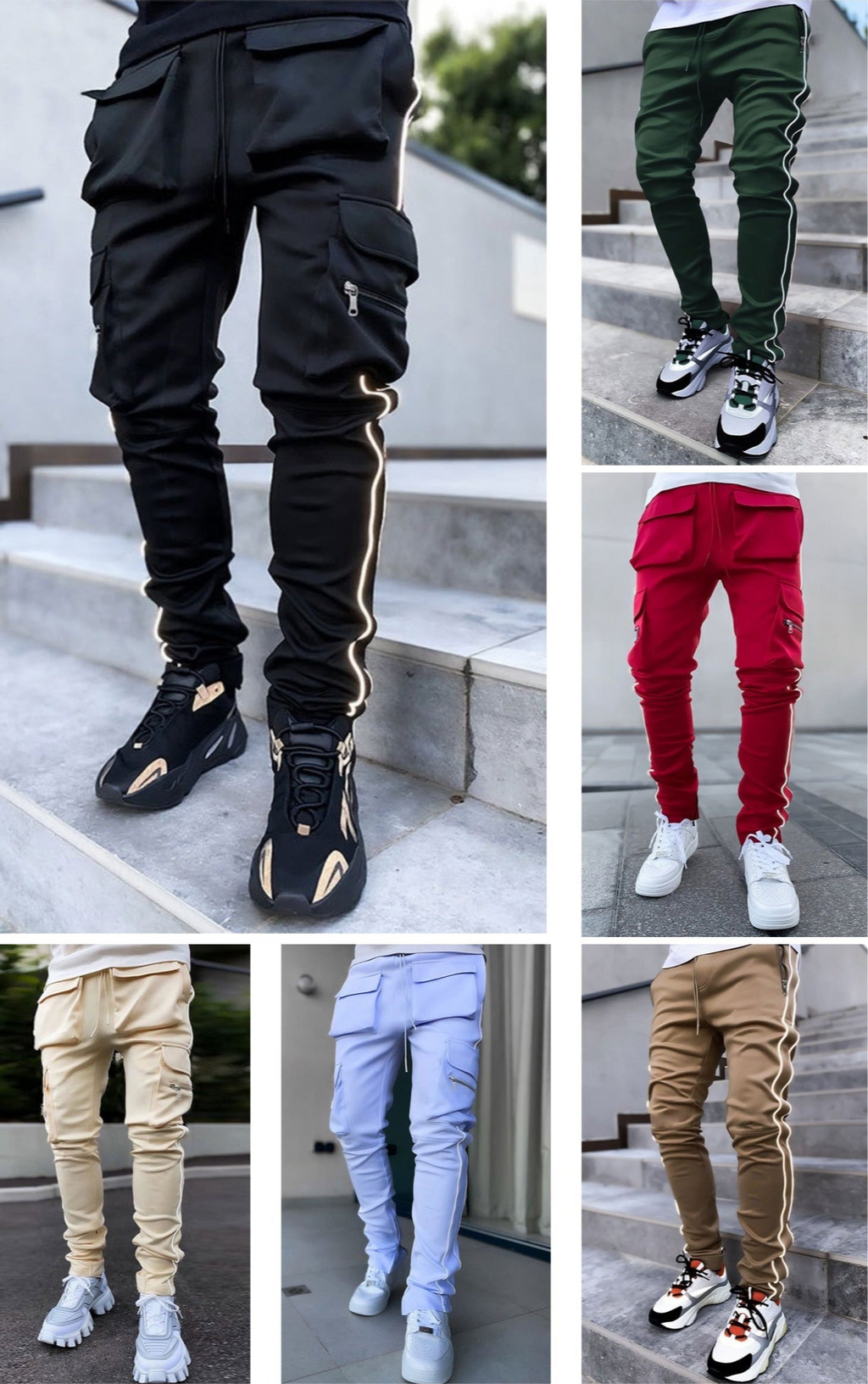 Men's Casual Drawstring Joggers Elastic Waist Cargo Pants Trousers Hip Hop Sweatpants | CK838