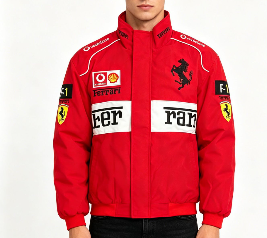 Vintage F1 Racing Jacket Marlboro Style Embroidered Cotton Puffer Coat Unisex Retro Motorsport Outerwear
