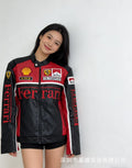 F1 Premium PU Leather Racing Jacket Embroidered Moto Biker Coat for Men Vintage Retro Motorcycle Casual Blazer