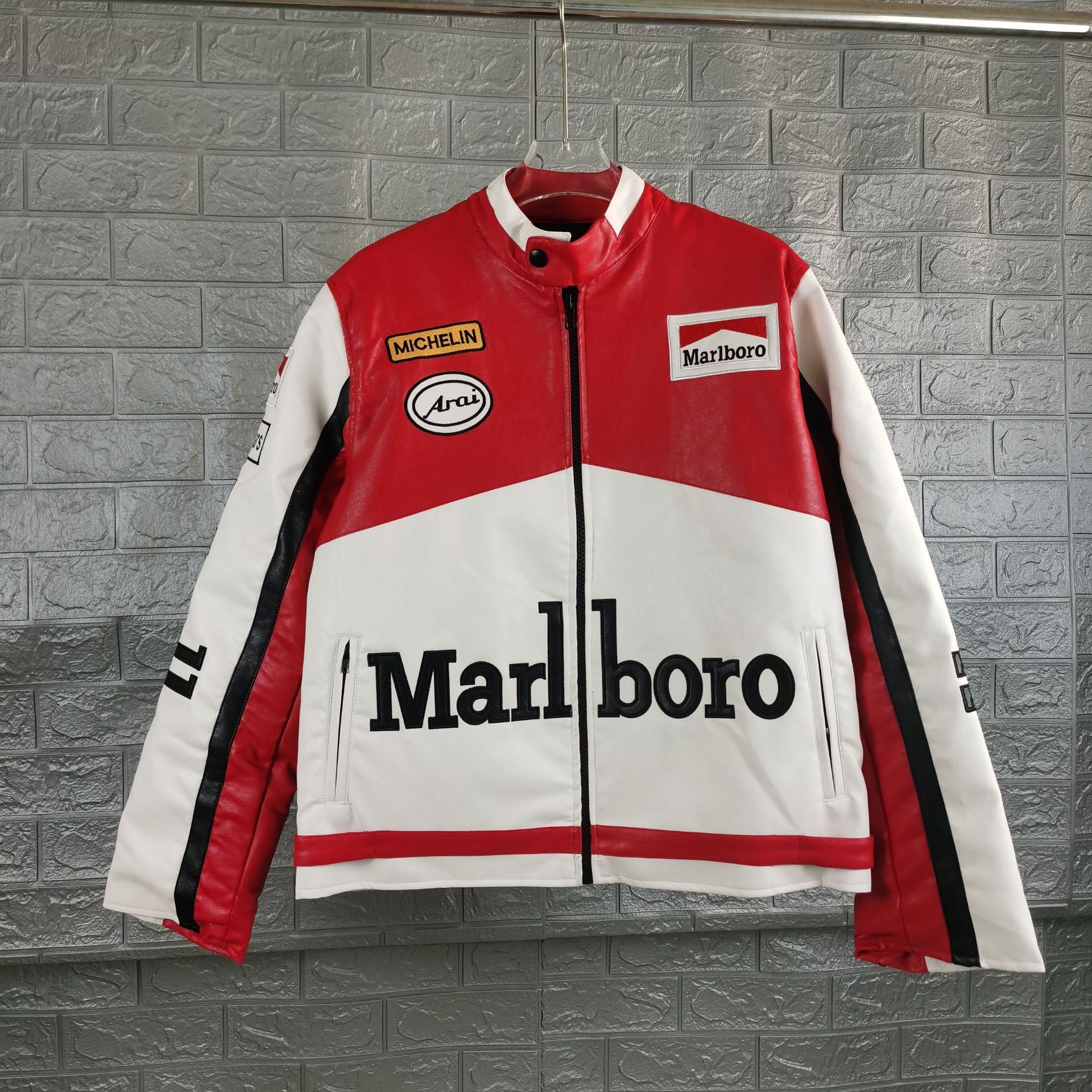 F1 Premium PU Leather Racing Jacket Embroidered Moto Biker Coat for Men Vintage Retro Motorcycle Casual Blazer