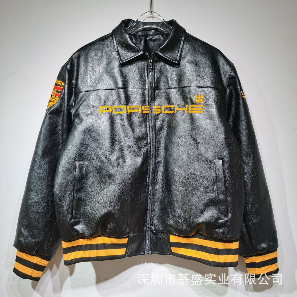 F1 Premium PU Leather Racing Jacket Embroidered Moto Biker Coat for Men Vintage Retro Motorcycle Casual Blazer