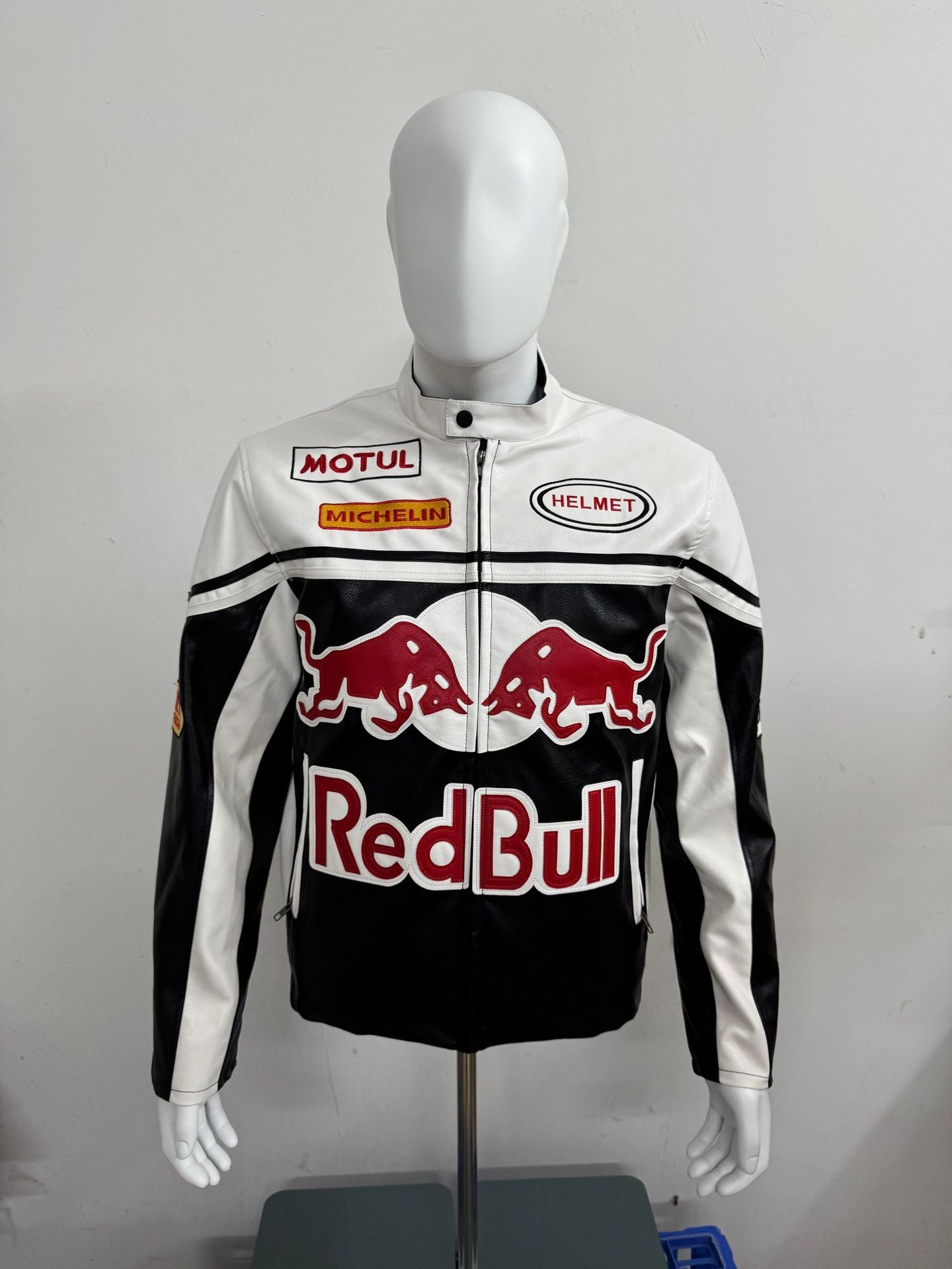 F1 Premium PU Leather Racing Jacket Embroidered Moto Biker Coat for Men Vintage Retro Motorcycle Casual Blazer