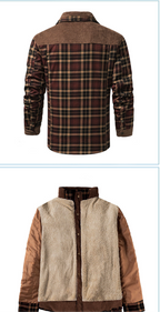 Men's Patchwork Corduroy Plaid Shirt Jacket Plus Size Velvet Lined Casual Winter Top | 3251