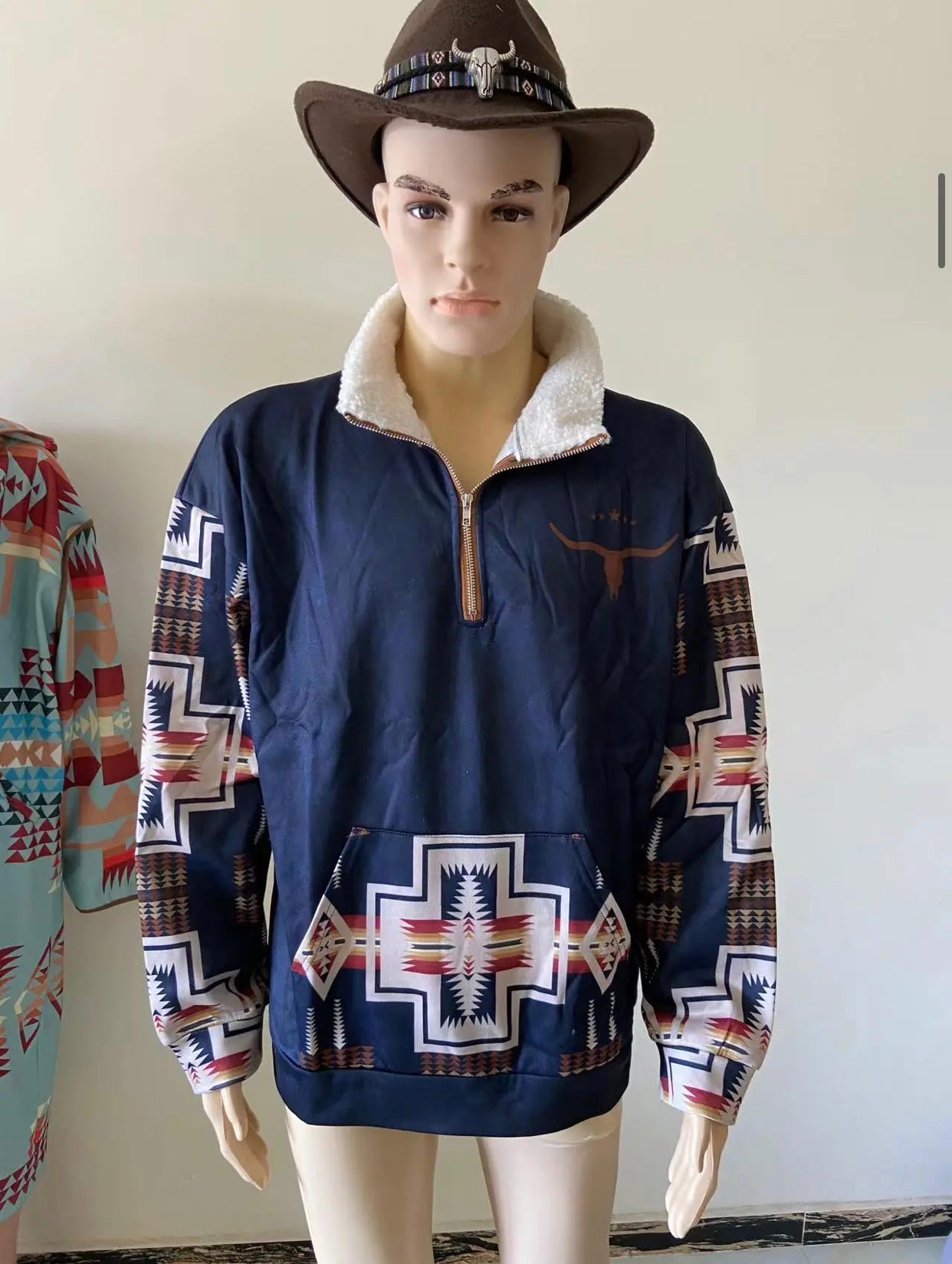Men's Vintage Western Yellowstone Colorblock Jumper Big Size Zipper Stand Collar Sweatshirt | 99O9