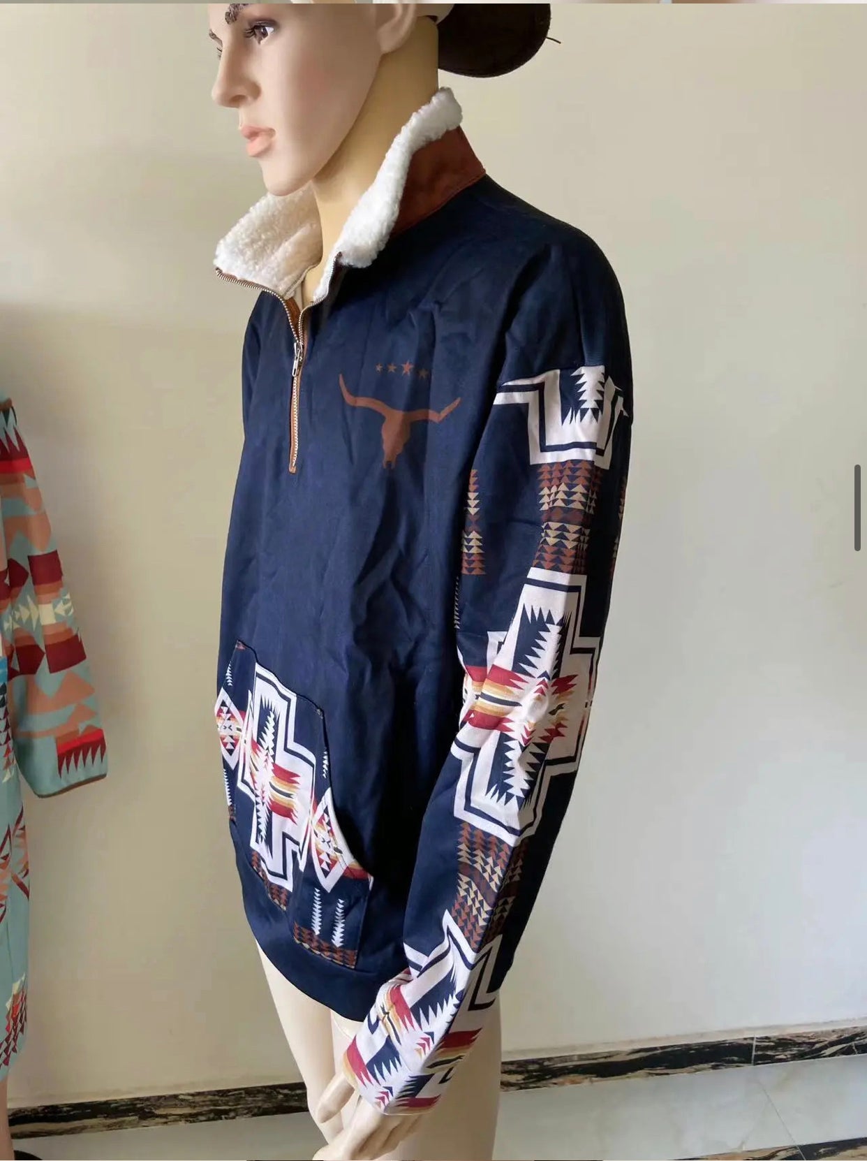 Men's Vintage Western Yellowstone Colorblock Jumper Big Size Zipper Stand Collar Sweatshirt | 99O9