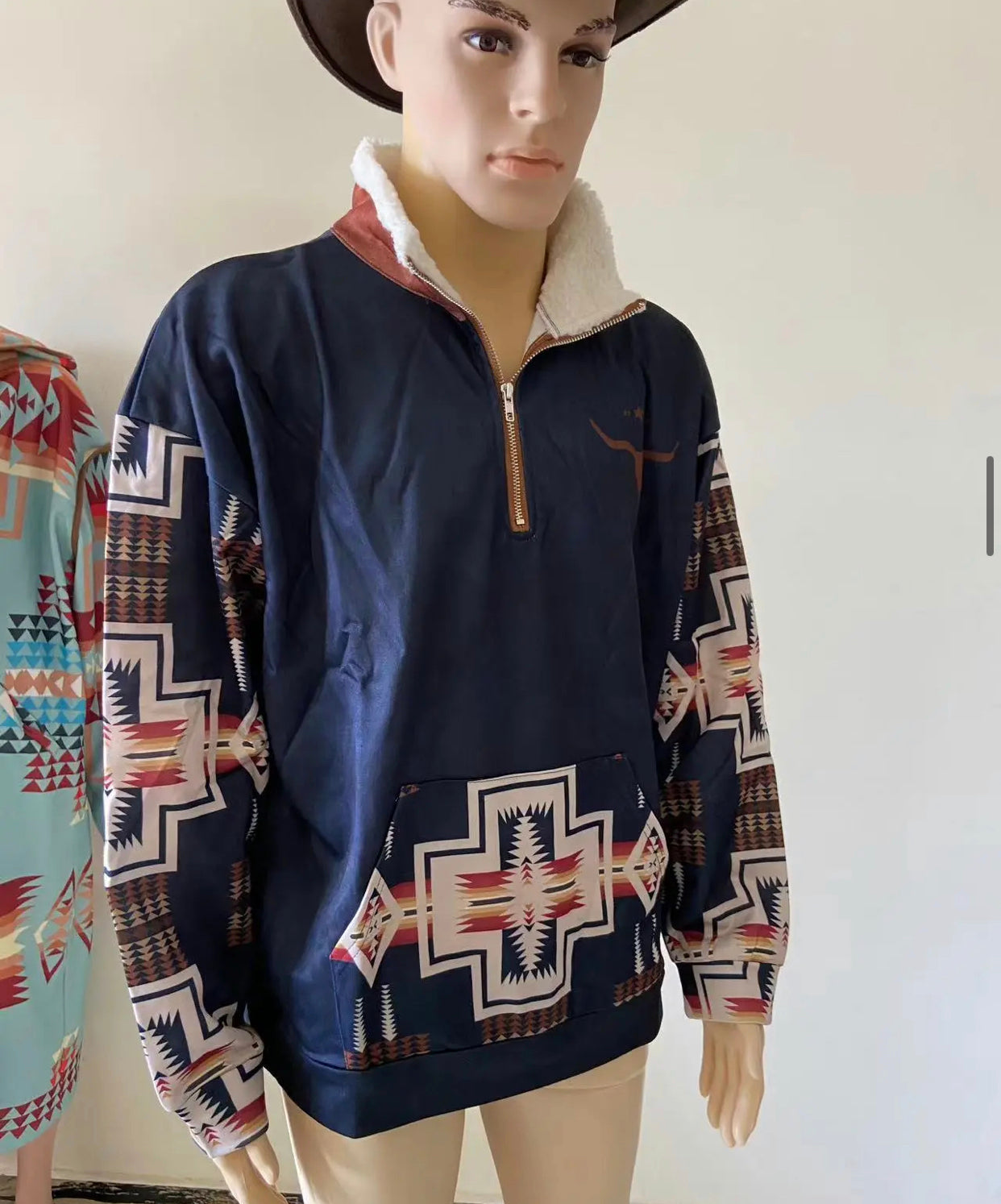 Men's Vintage Western Yellowstone Colorblock Jumper Big Size Zipper Stand Collar Sweatshirt | 99O9