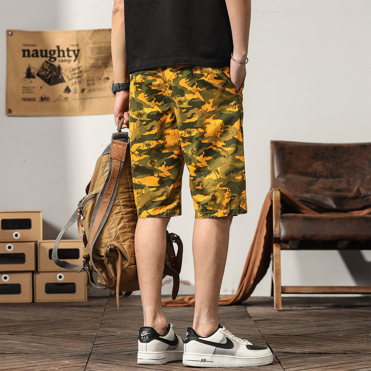 Short cargo camouflage ample à coupe ample pour homme, design haut de gamme, style estival | G3526 